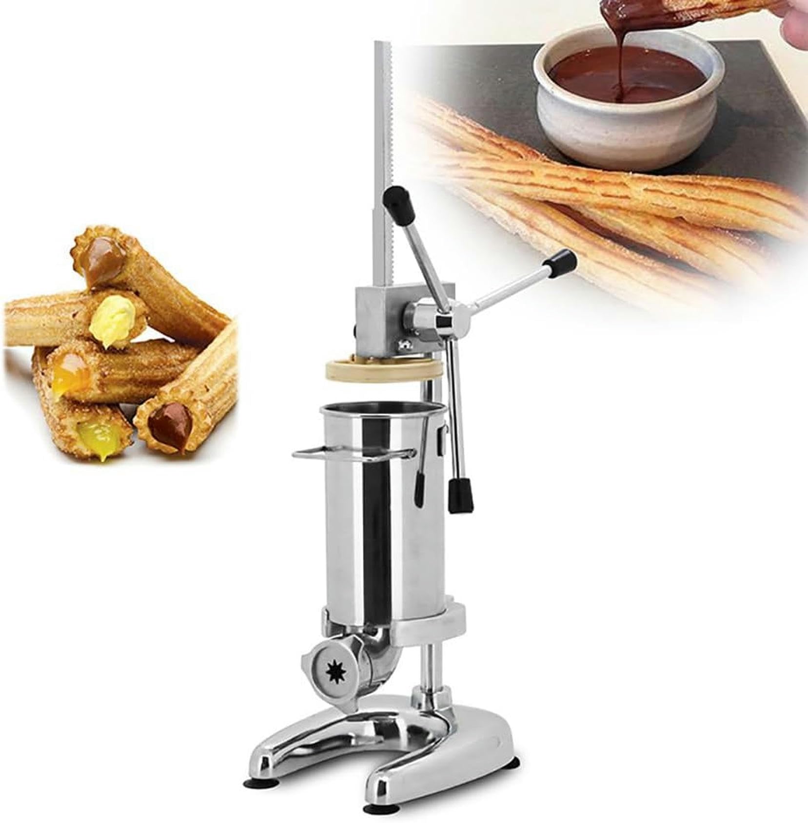 UWYTGF Machine to Make Commercial Churros,Machine to Make Spanish Stainless Steel Churros of 3 Liters,with 5 Different Molds,Non -Slip Feet,Safe and Stable,Adequate