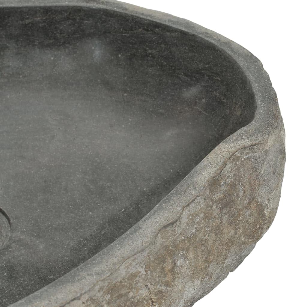 HOMOZY Lavabo de Forme Ovale Pierre Naturelle de Rivière Évier Pratique Décoration de Salle de Bains pour Toute Salle D'eau ou Toilette Design Moderne et Élégant (46-52) x(35-40) x15 cm