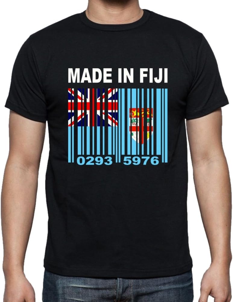 MADE IN FIJI Fijian Islander Barcode Flag Men's Black T-Shirt