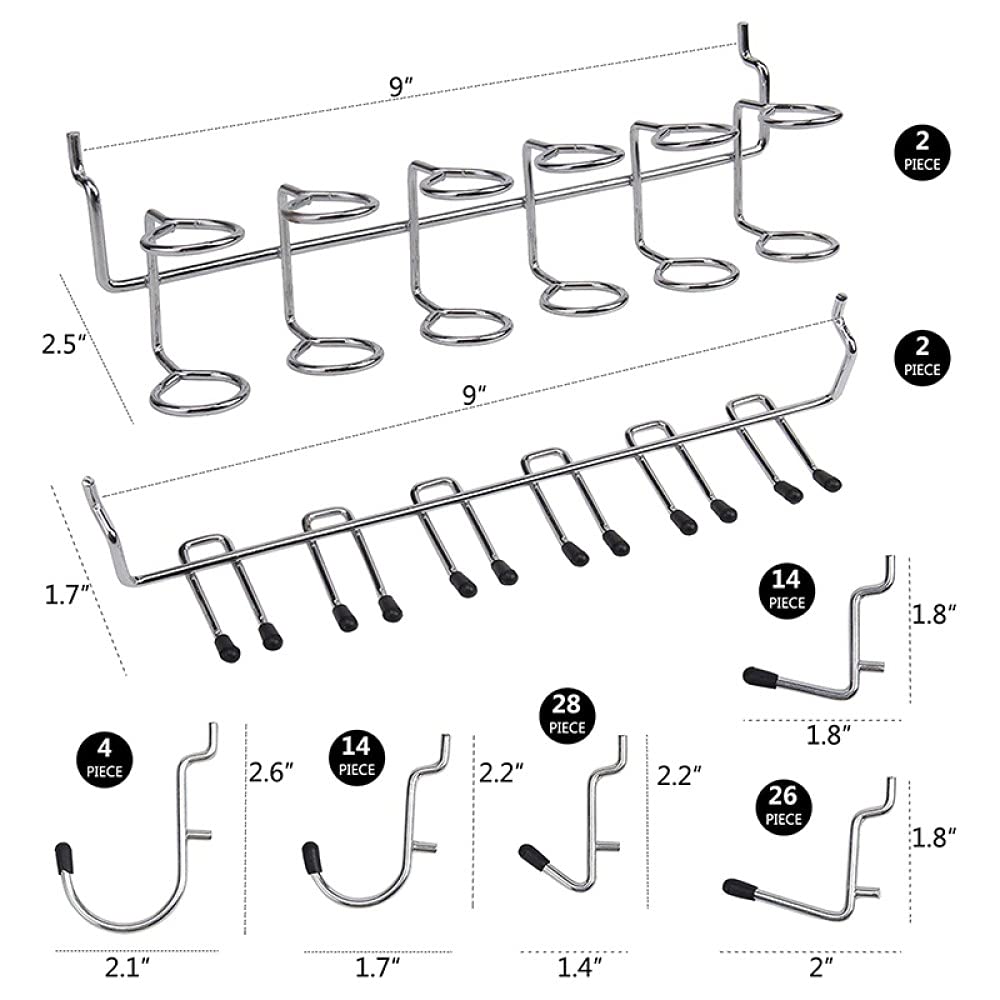 170 PCS Surtido de ganchos para tablero de clavijas Accesorios para tablero de clavijas, Kit de tablero de clavijas, Juego de ganchos de clavija con ganchos de metal, Cerraduras de clavija, A