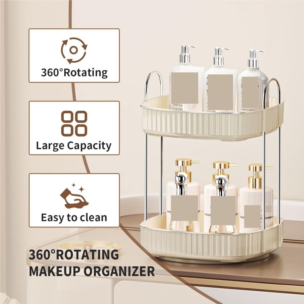 Stojak na Kosmetyki, Organizery Do Pielęgnacji Skóry 360 Obrotowy Organizer Na Przybory Do Makijażu, Blat Kosmetyki Do Pielęgnacji Skóry Organizer Na Perfumy Taca Na Komodę Blat Roboczy(2-Tier)