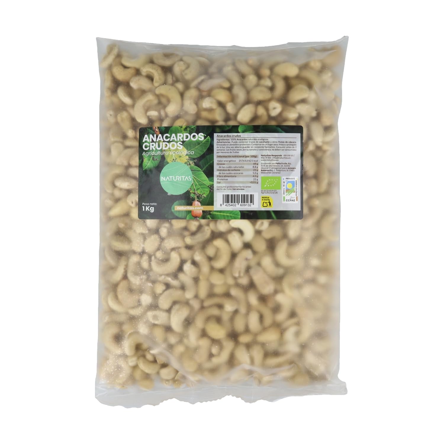 Anacardos BIO | 1 kg | Naturitas Essentials | Anacardos crudos Bio | Formato familiar rico en magnesio | Frutos Secos y Semillas