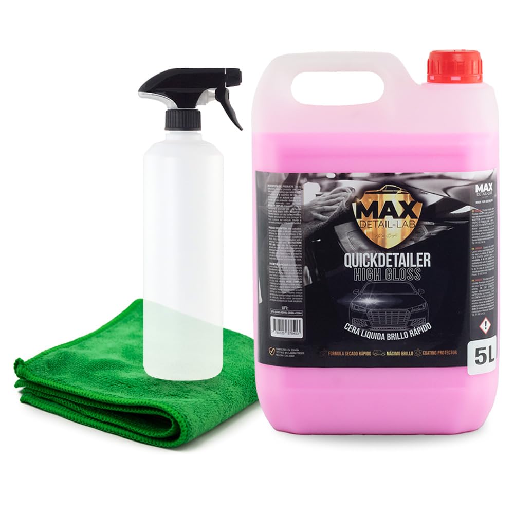 MAX DETAIL-LAB - Quickdetailer - Autopolitur Quick Detailer Autowachs Hoher Glanz, Sofortige Wirkung, Schnell Trocken, Carnaubawachs Auto Versiegelung Politur Set Detailing Kit Car Motorrad, 5L