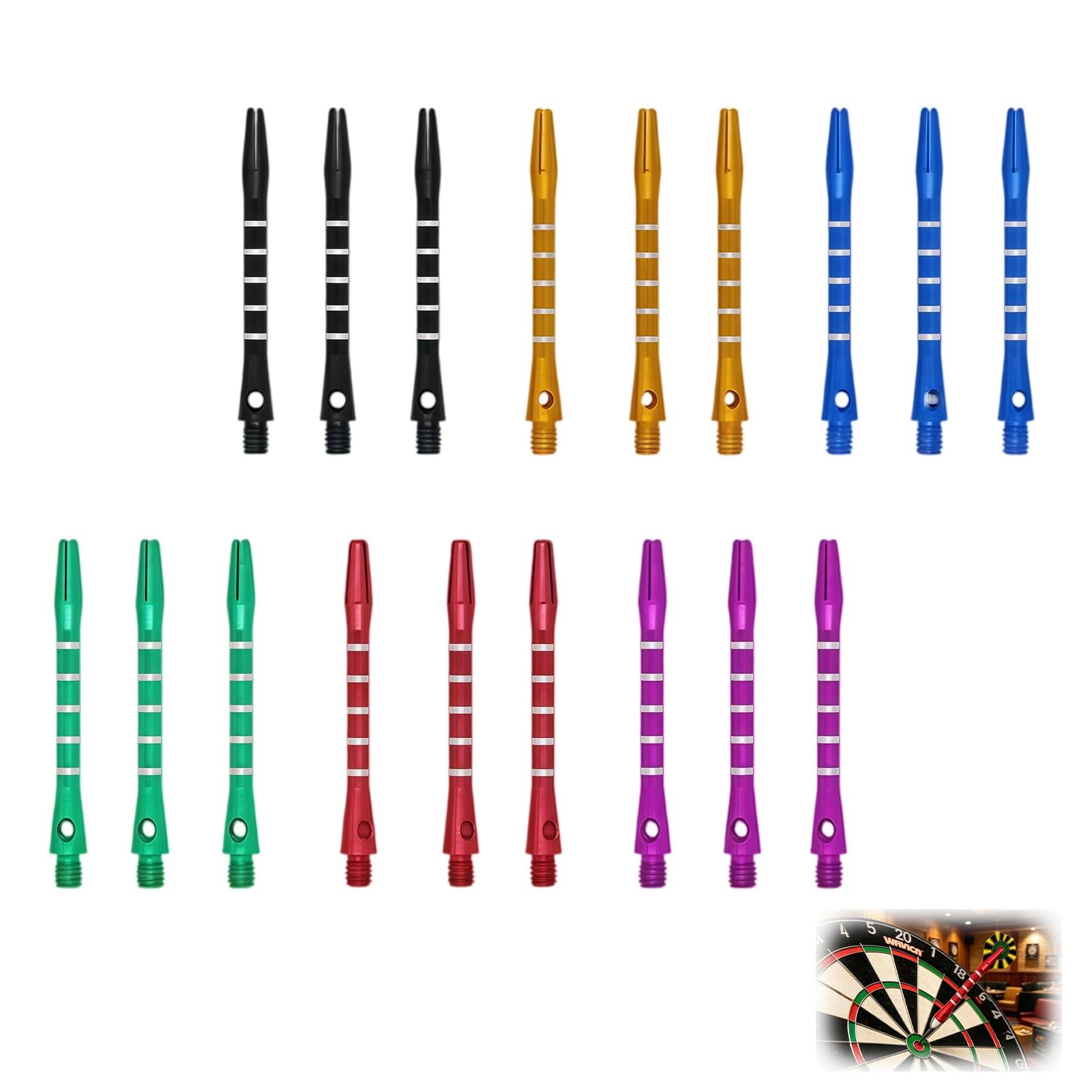 Snugcore 18PCS 53mm Aluminium Dart Stems, 2BA Threaded Metal Medium Dart Shafts for Steel and Soft Tip Darts Assorted Colours Anti Bend Anti Fall Professional Replacement Throwing Fitting Accessories