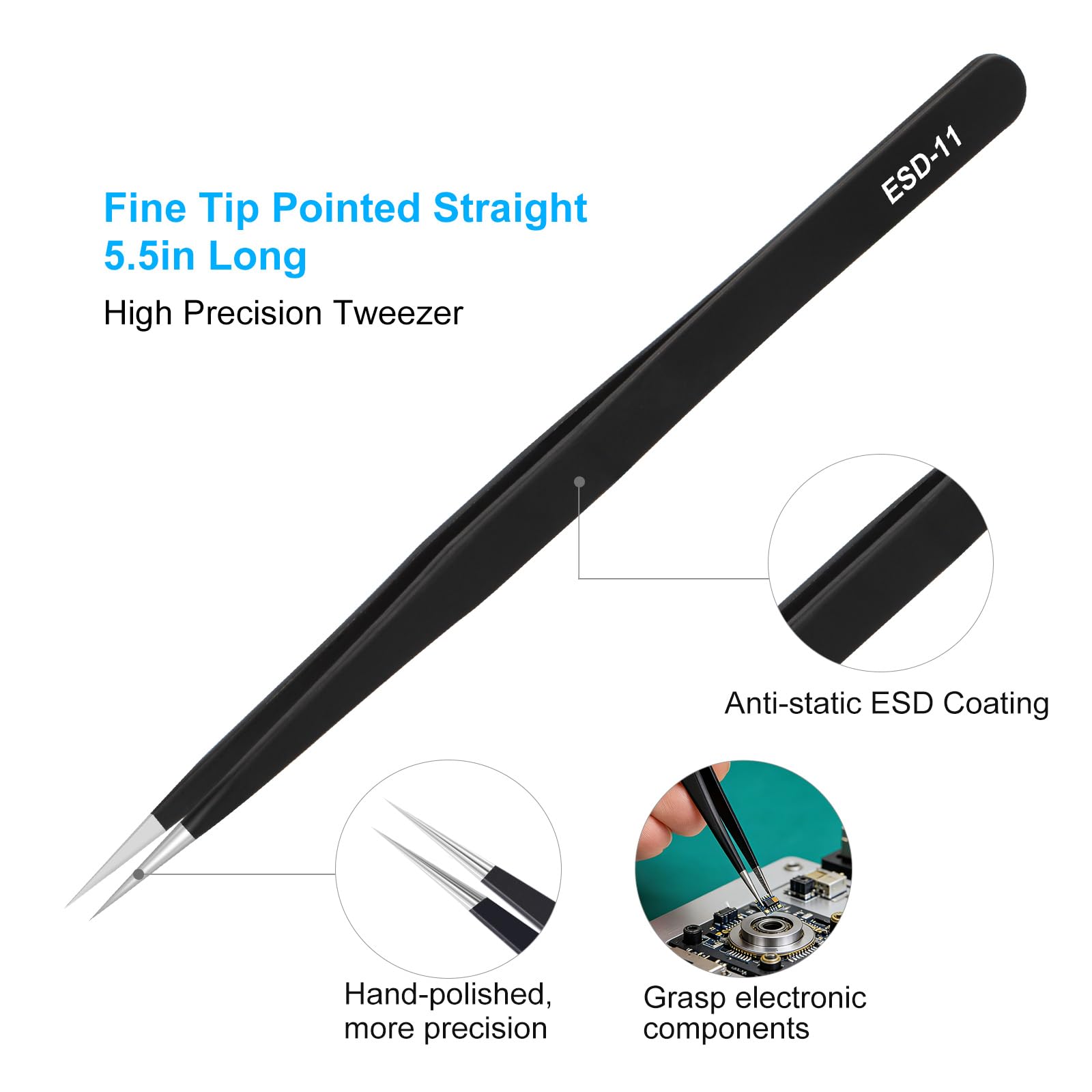 3PCS Precision Tweezers Set, Upgraded ESD high-end anti-static for Craft — Amazon image 3