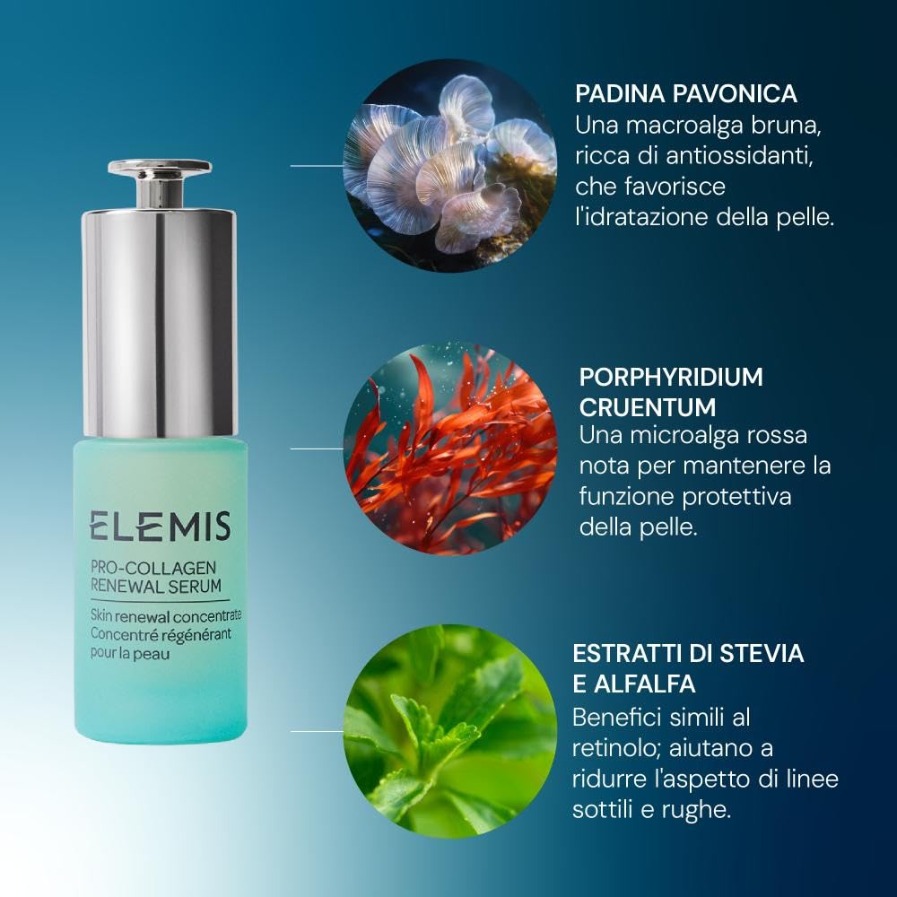 ELEMIS Pro-Collagen Renewal Serum, Siero Viso Anti-Età 15ml | Siero viso alternativo al retinolo con attivi marini e vegetali che riduce rughe e macchie, idrata e rassoda