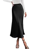 2025 Womens Summer Fall Long Satin Skirt Silk Elegant High Waist Cocktail Party Wedding Flowy A-Line Midi Skirts