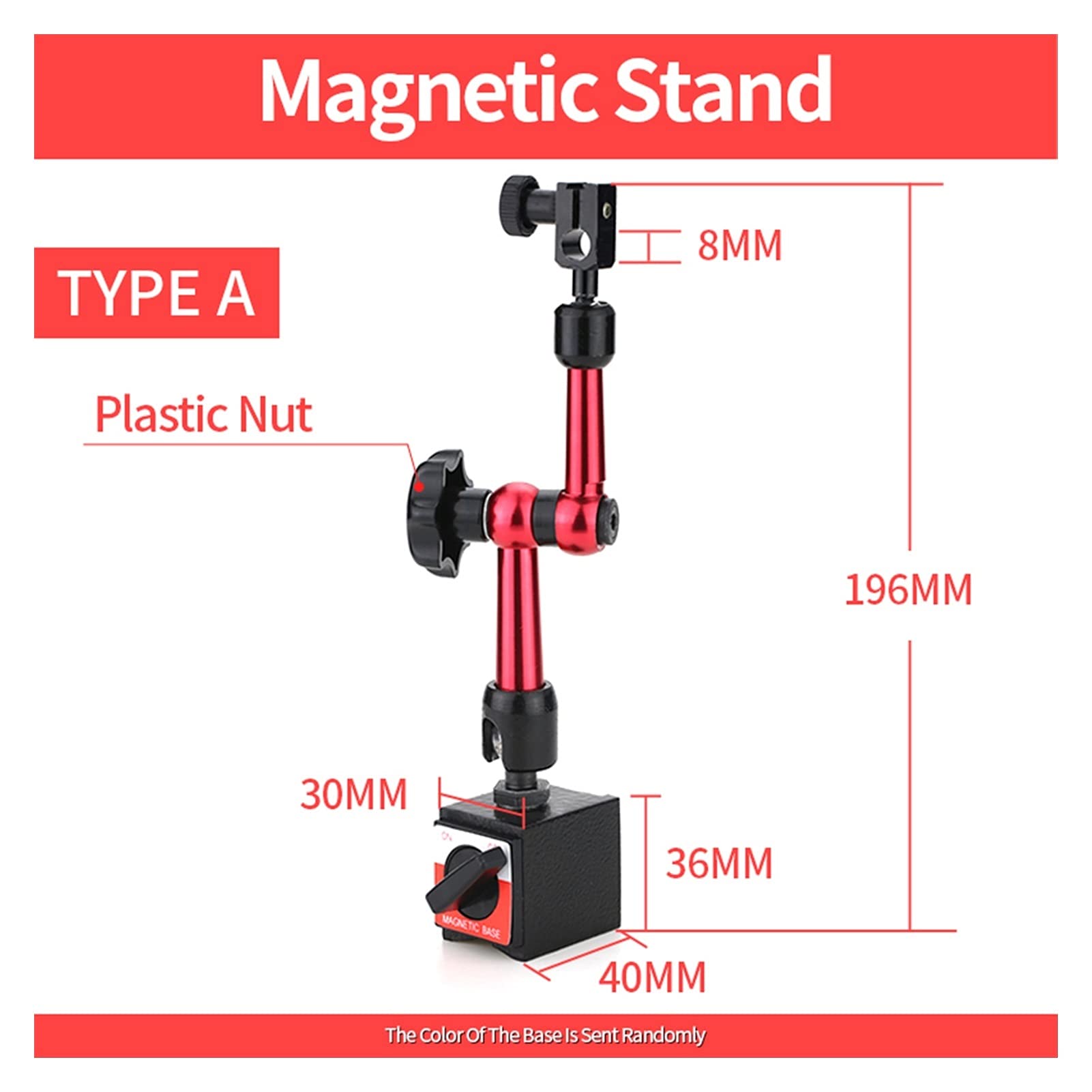 Micrómetro, Indicador de dial soporte magnético Sondas medición calibre Dial Calibrador eléctrico Soporte Base Micrómetro Herramienta la hora(Magnetic Base A)
