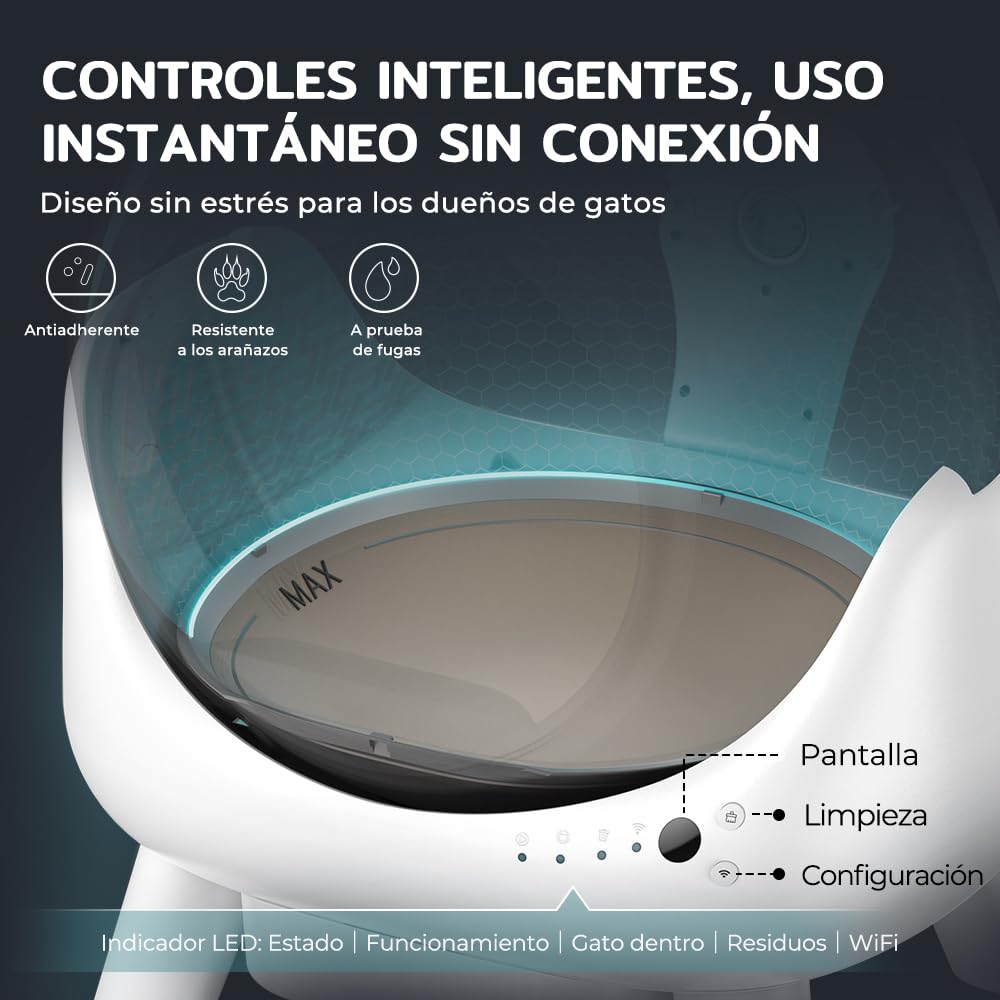 Redkey X1 Arenero Gatos Autolimpiable, 95L Arenero Eléctrico Automático para Gatos, Eliminación de Olores, Control App, Compatible con Todo Tipo de Arena, para Hogares con Múltiples Gatos (Blanco)