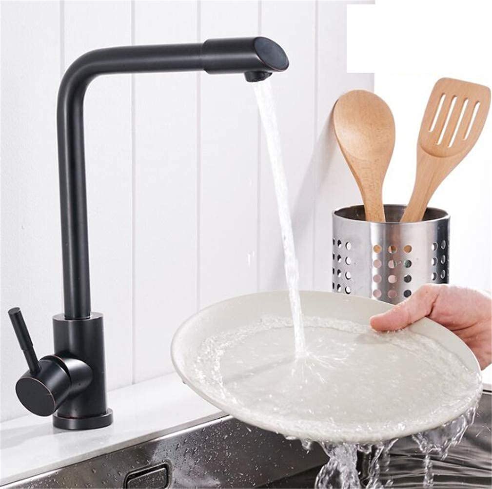 Robinet de cuisine noir bronze en acier inoxydable 304 pour évier design