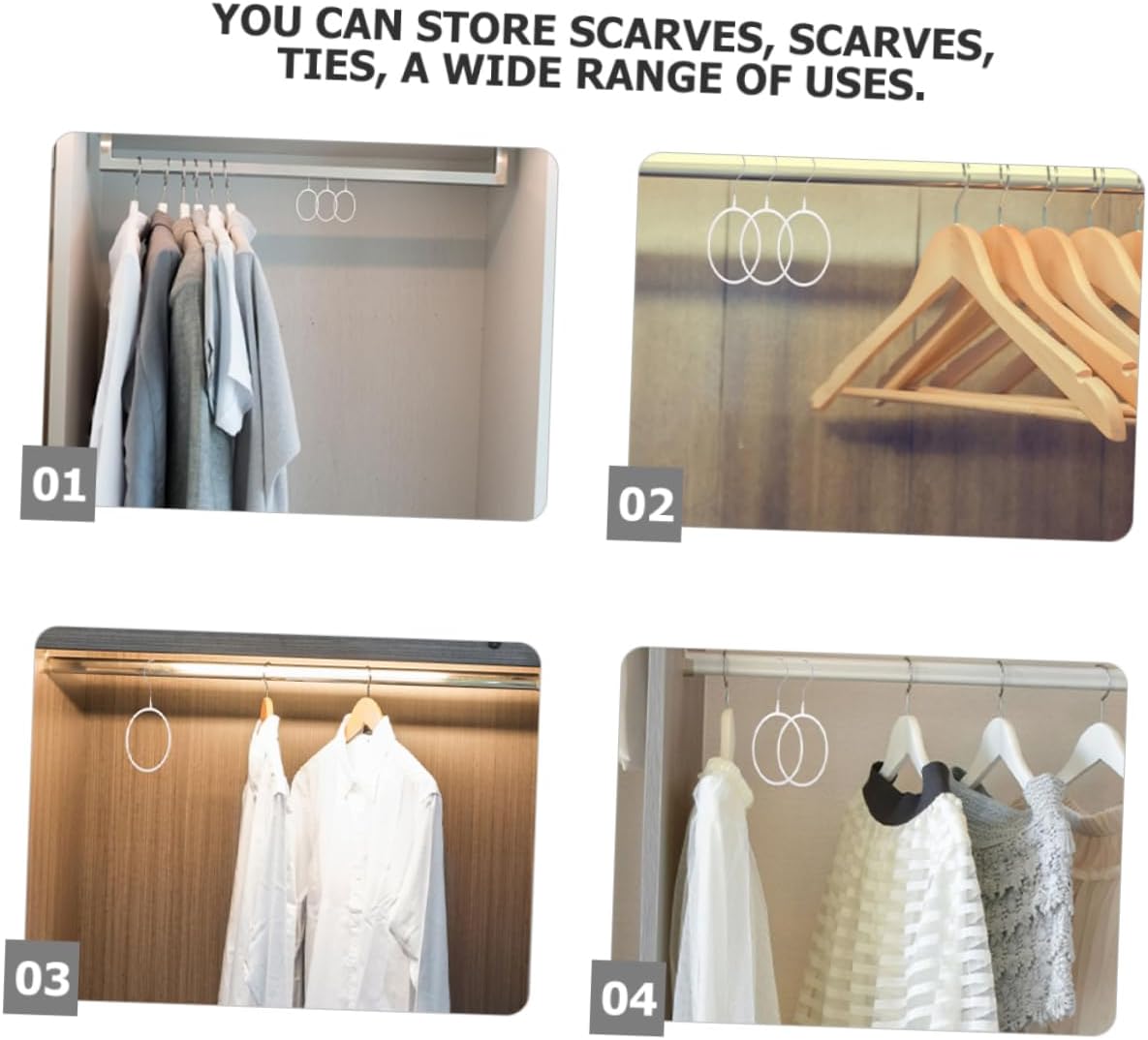 10 Piece White Iron Scarf Ring Organizer Rack with Hook