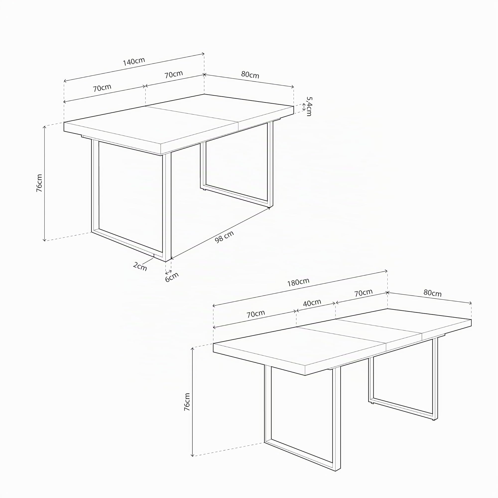 Adec Group Natural, Mesa Extensible de Comedor, Mesa de Salon o Cocina, Color Roble Salvaje y Blanco, Medidas: 140/180 cm (Largo) x 80 cm (Ancho) x 76 cm (Alto)