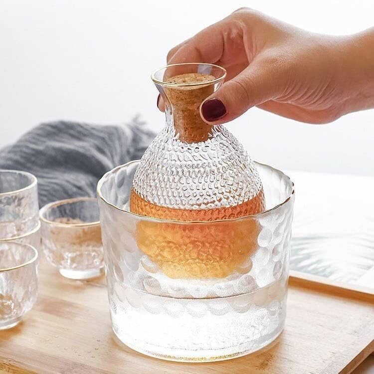 Set di 7 Pezzi per sakè in Vetro, Set di sakè Giapponese, Decanter, Tazza per sakè, Vetro Moderno Trasparente, utilizzato per Feste in casa e ottimi Regali (A1)