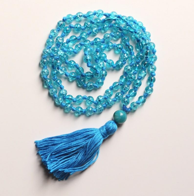 Naturalne jasnoniebieskie szklane koraliki do medytacji 8 mm, 108 koralików mala, duchowe, koraliki do medytacji, Reiki, Japa Mala, buddyjskie koraliki modlitewne, bransoletka do jogi, koraliki