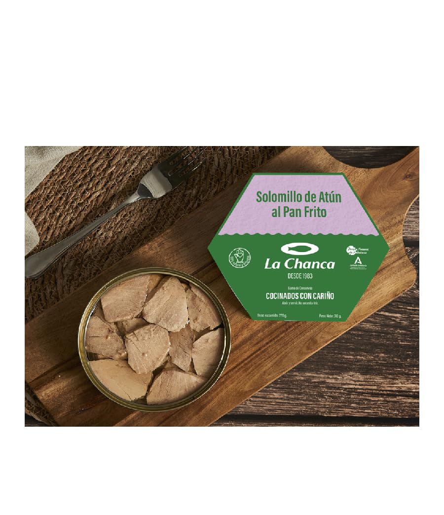 Solomillo de atún al pan frito - Peso neto del producto 280 gr - La Chanca - Parte noble por excelencia - Rico en omega 3 - Conservado en salsa - Se puede consumir crudo o poco hecho.