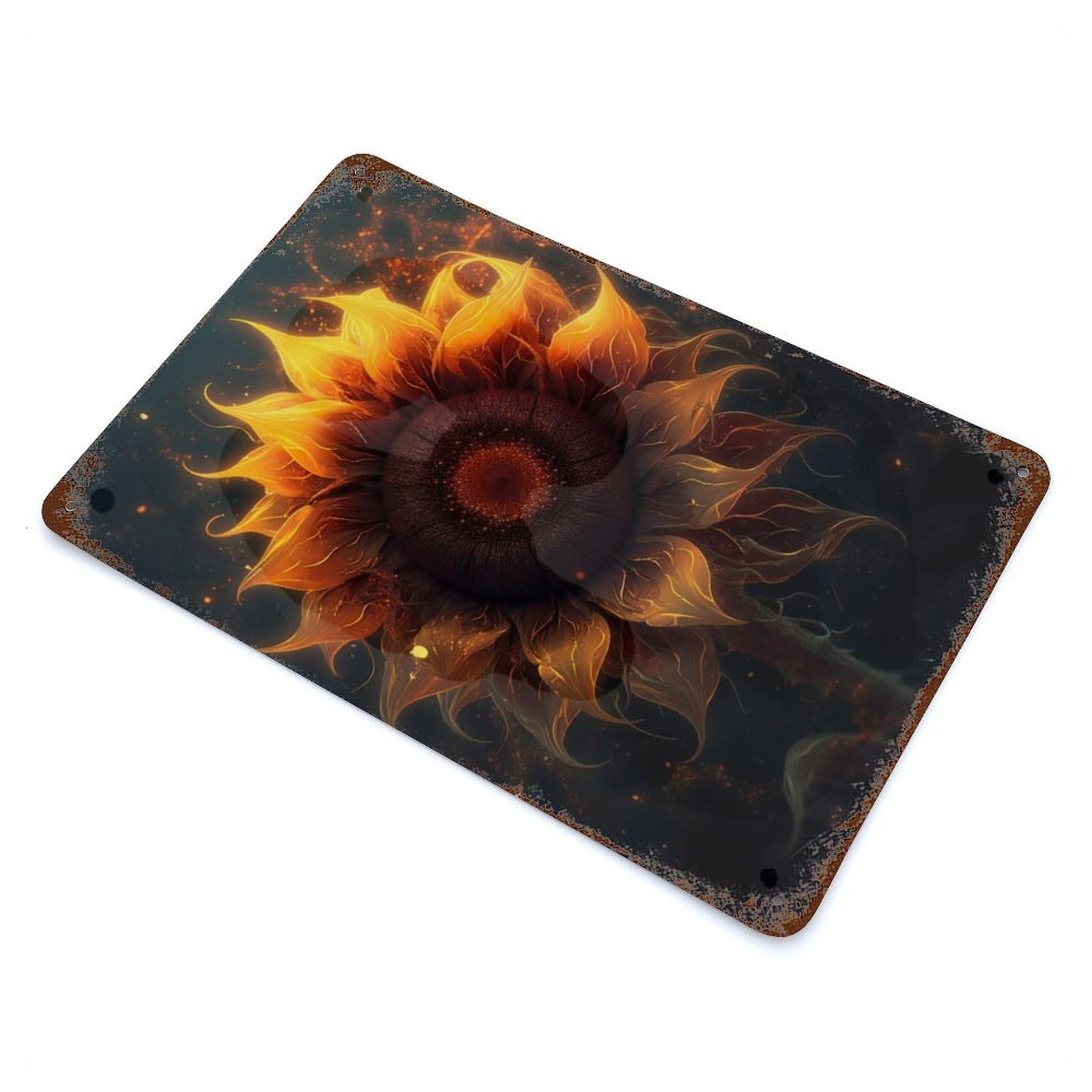 Sunflower Embers Fire Rust Effect Tin Sign 11.8"x7.9", Novelty Wall Decor for Garage, Pub Or Kitchen
