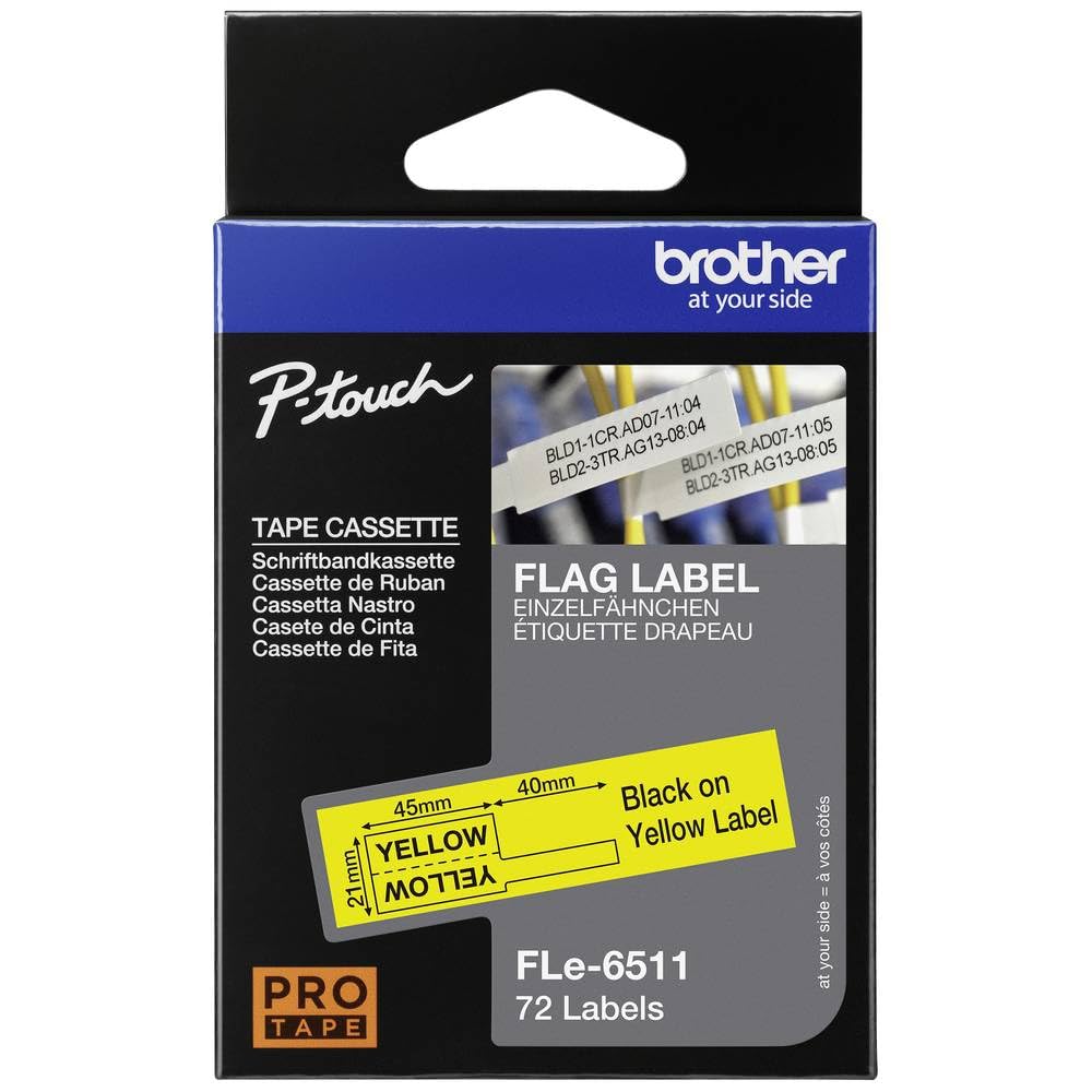 Brother Black/Yellow Fle-6511 Die-Cut Flexi Flag Label On 21 X 45Mm