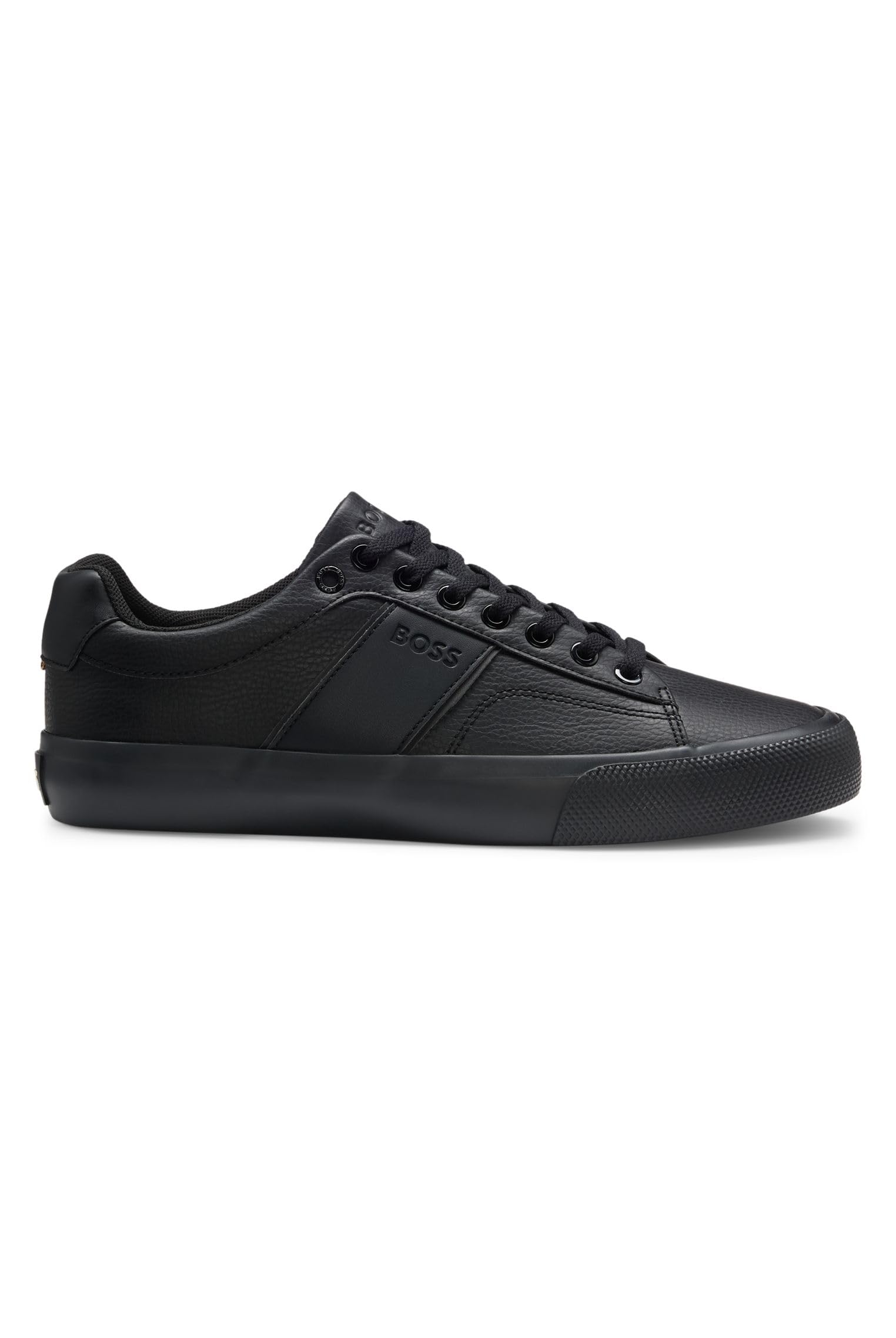 BOSS Mens Aiden Tenn Faux-Leather Trainers with Grained and Plain Textures Size 9 Black