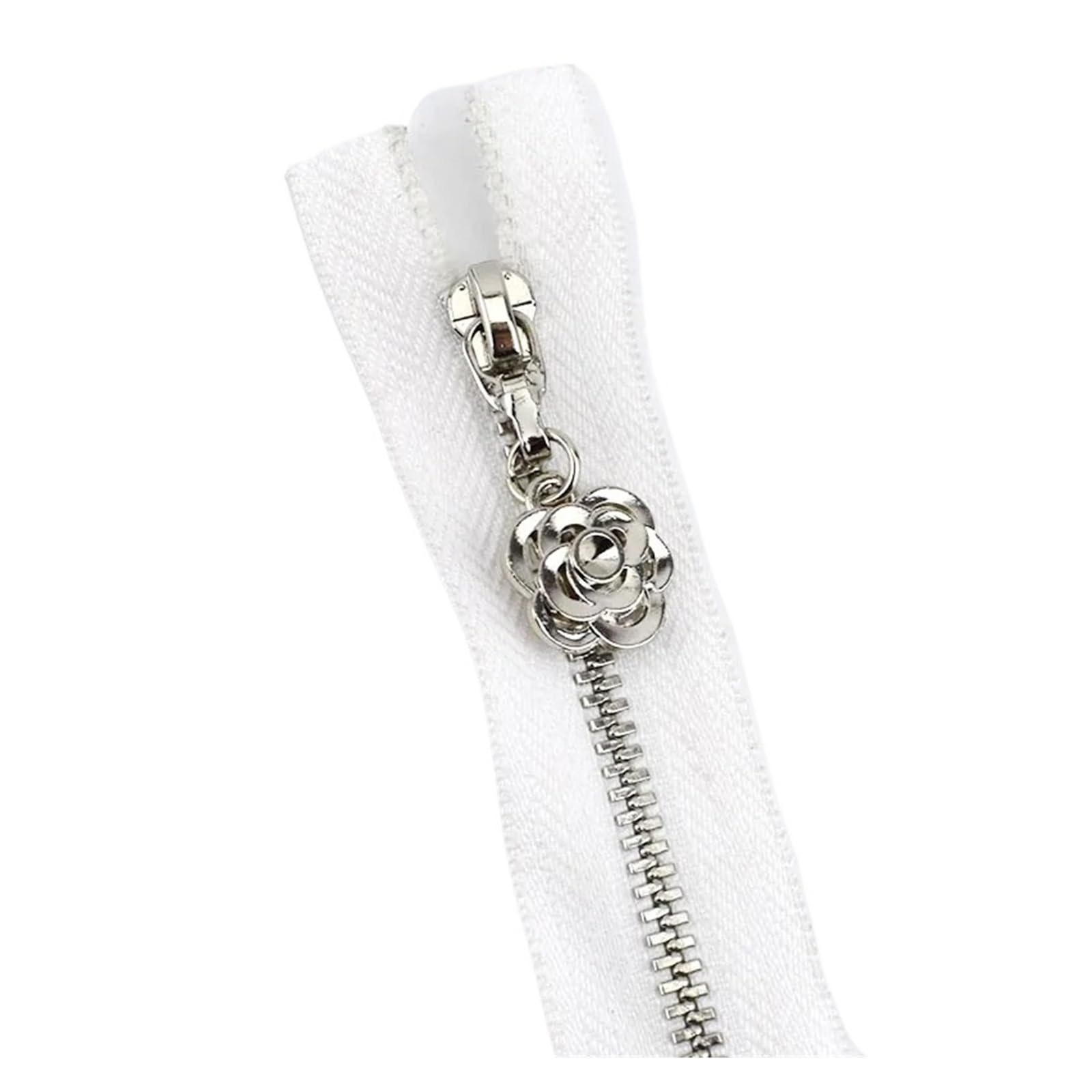 5Pcs 3# Metal Zipper for Sewing 20-25cm Close-End Zippers Silver Tooth Bag Decor Zip DIY Garment Accessories(ZA084-White,Close-End-25cm)