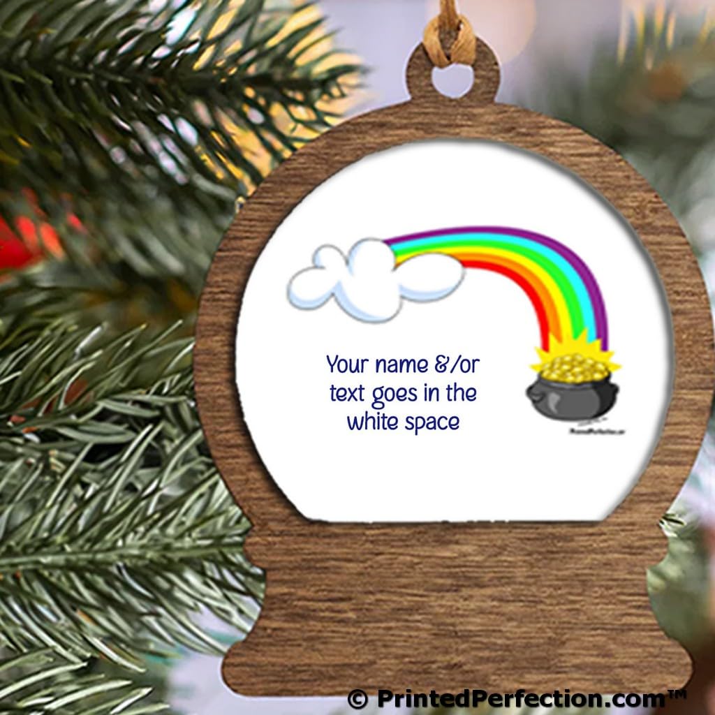 PrintedPerfection.com Personalized Rainbow Wooden Snow Globe Shaped Christmas Ornament