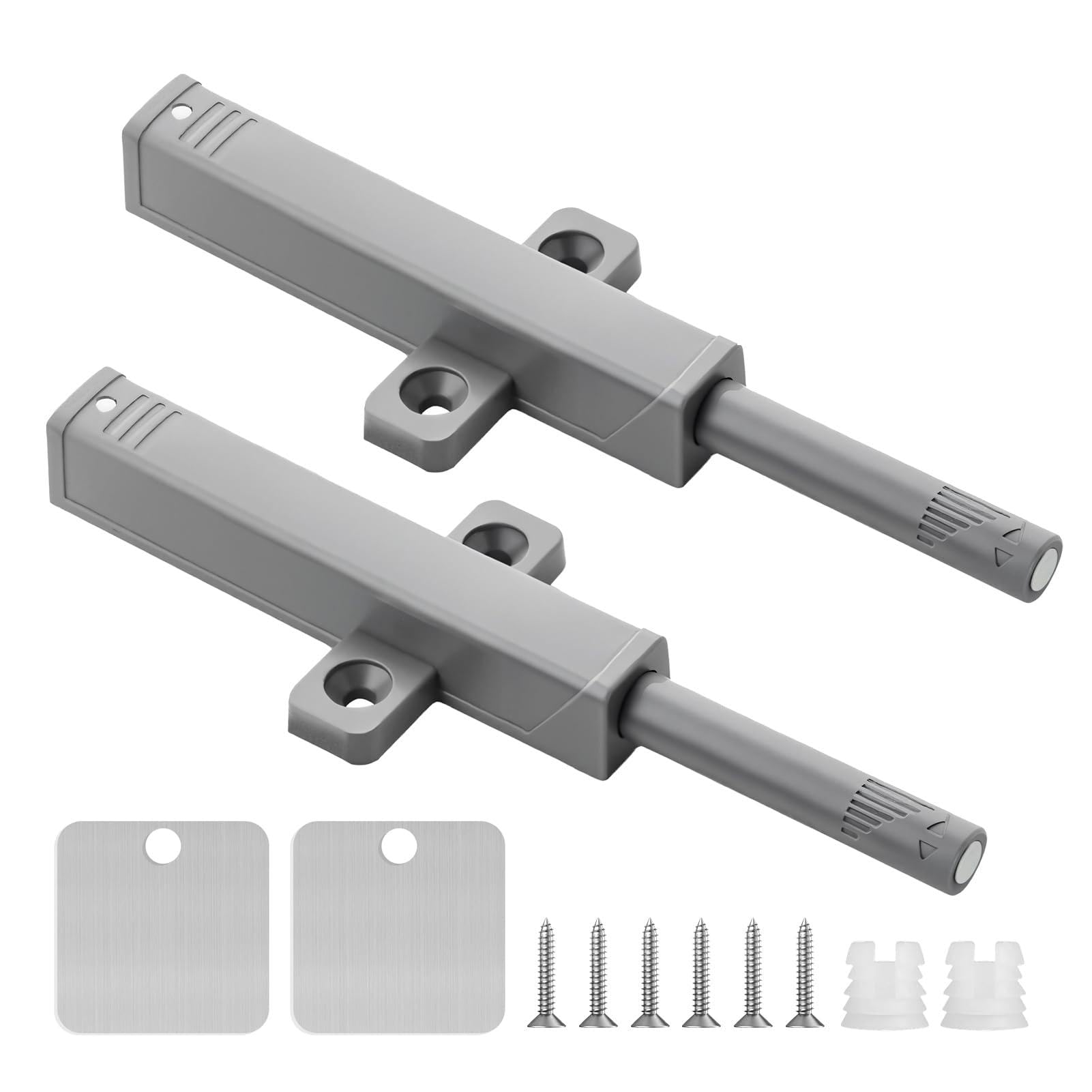 2 PCS Push to Open Door Catches Heavy Duty Magnetic Latches Push Open Latch Spring Release Touch Latch Soft Close Door Damper for Kitchen Cupboard Cabinet Closet Wardrobe Drawer Doors, Grey