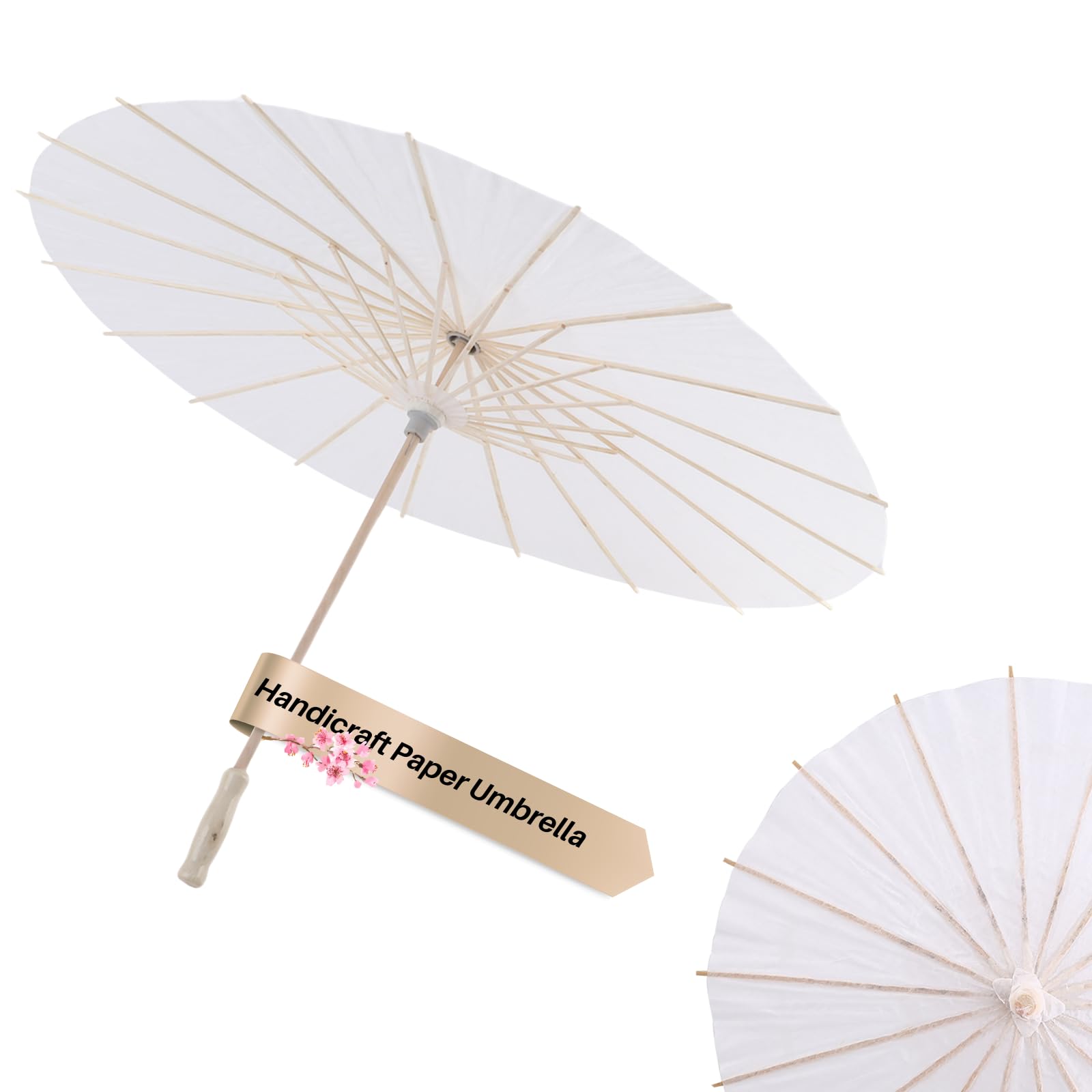 White Paper Umbrella DIY Painting Elegant Parasol Wedding Guest Decorative Umbrella for Bridal Shower Japanese Decoration Vintage Photo Prop Cosplay (Wooden Rib)