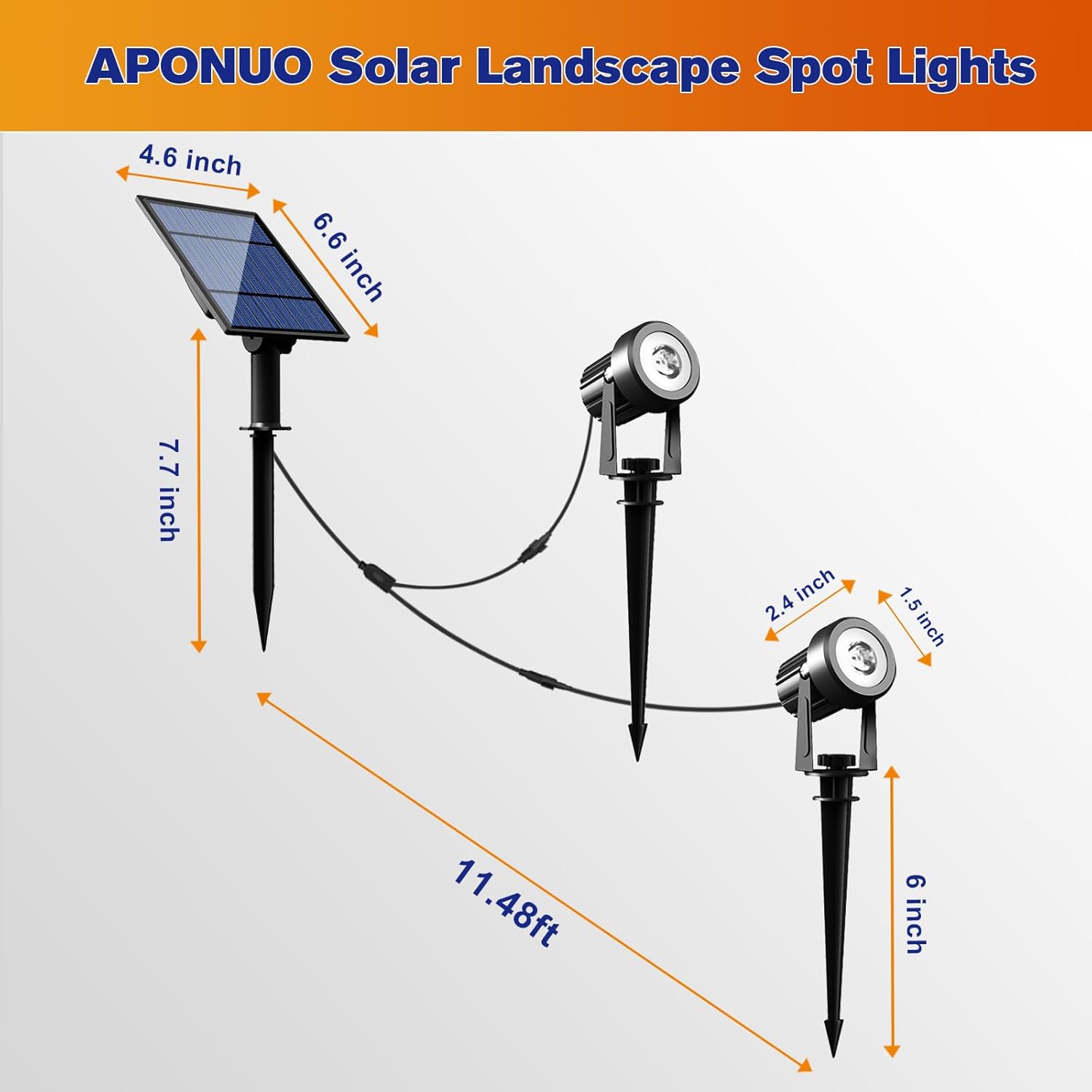 APONUO Solar Spot Lights - Outdoor 2-in-1 Solar Landscape Uplights, Dusk to Dawn, IP65 Waterproof, 9.8ft Cable, Warm White