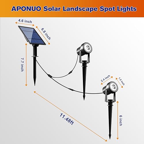 Miniatura 7 de APONUO Focos solares 2 en 1 para exteriores, iluminación solar de paisaje del atardecer al amanecer, luces solares IP65, impermeables, cable de 9.8