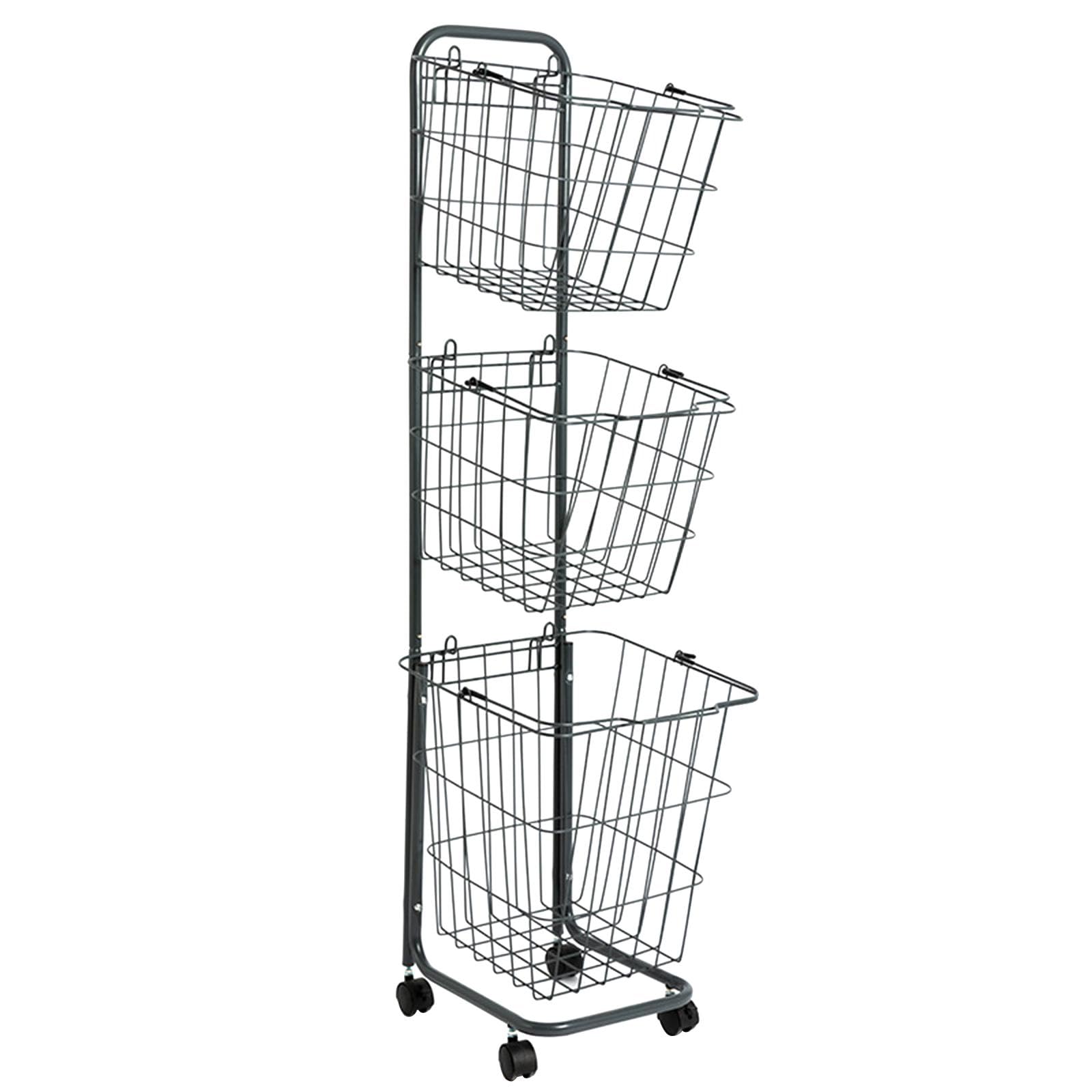 Tyuhduyur Black Storage Cart With Rolling Storage Shelves, Removable Laundry Basket, Mobile Shelving Unit For Kitchen Laundry Room, White (Black)