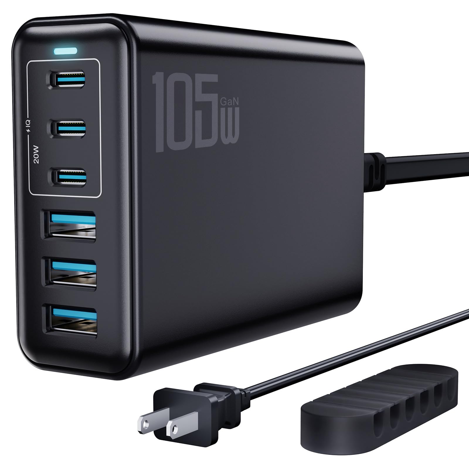 105W USB C Fast Charger 6-Port Desktop GaN USB Charging Station Hub USB C Charger Block Wall Charger
