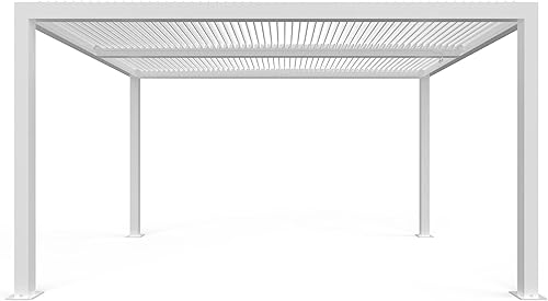 Miniatura 9 de PURPLE LEAF Pérgola de aluminio blanco de 10 x 14 pies para exteriores, pérgola moderna con 2 techos rígidos ajustables independientemente a prueba