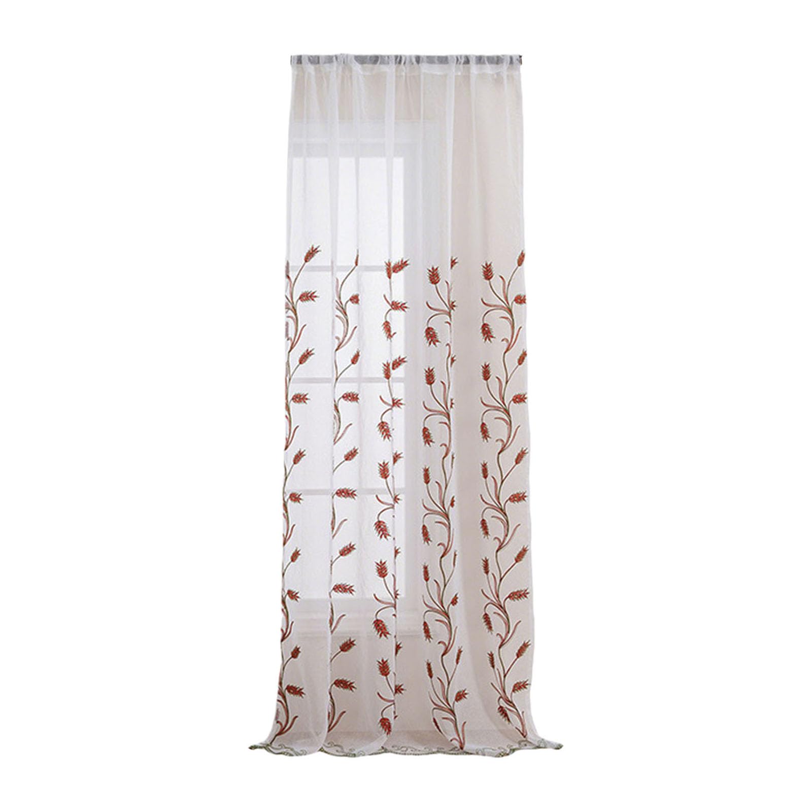 Elnwnnkc Filtering Panel with Wheat Embroidered Rod Pocket Design Semi Sheer Window Curtain Voile Drape for House Styling Light Filtering Voile Curtain
