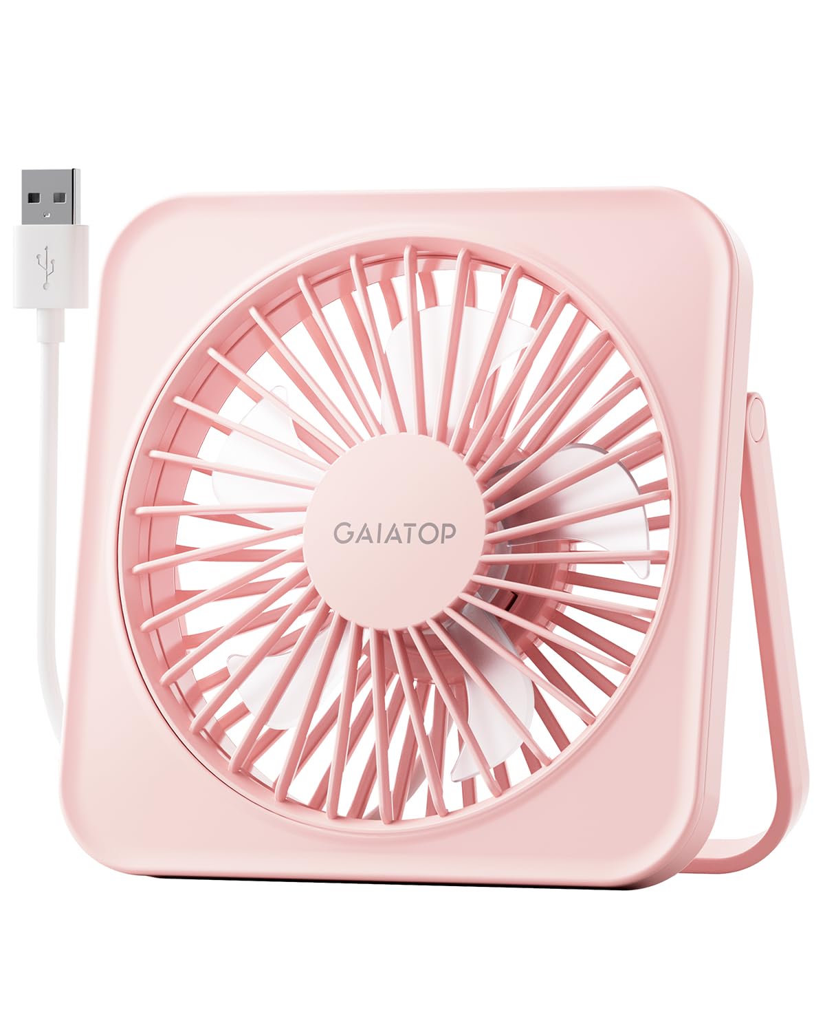 Gaiatop USB Desk Fan, 5 Inch Small Portable Table Desktop Fans with Strong Wind Ultra Quiet 3 Speeds and 180° Tilt Folding, Mini Personal Cooling Essentials For Office Home Bedroom Dorm Kitchen Pink