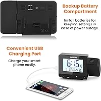 Vista 6 de SMARTRO - Reloj despertador digital de proyección para dormitorios con termómetro interior higrómetro, cargador USB, proyector de mesita de noche