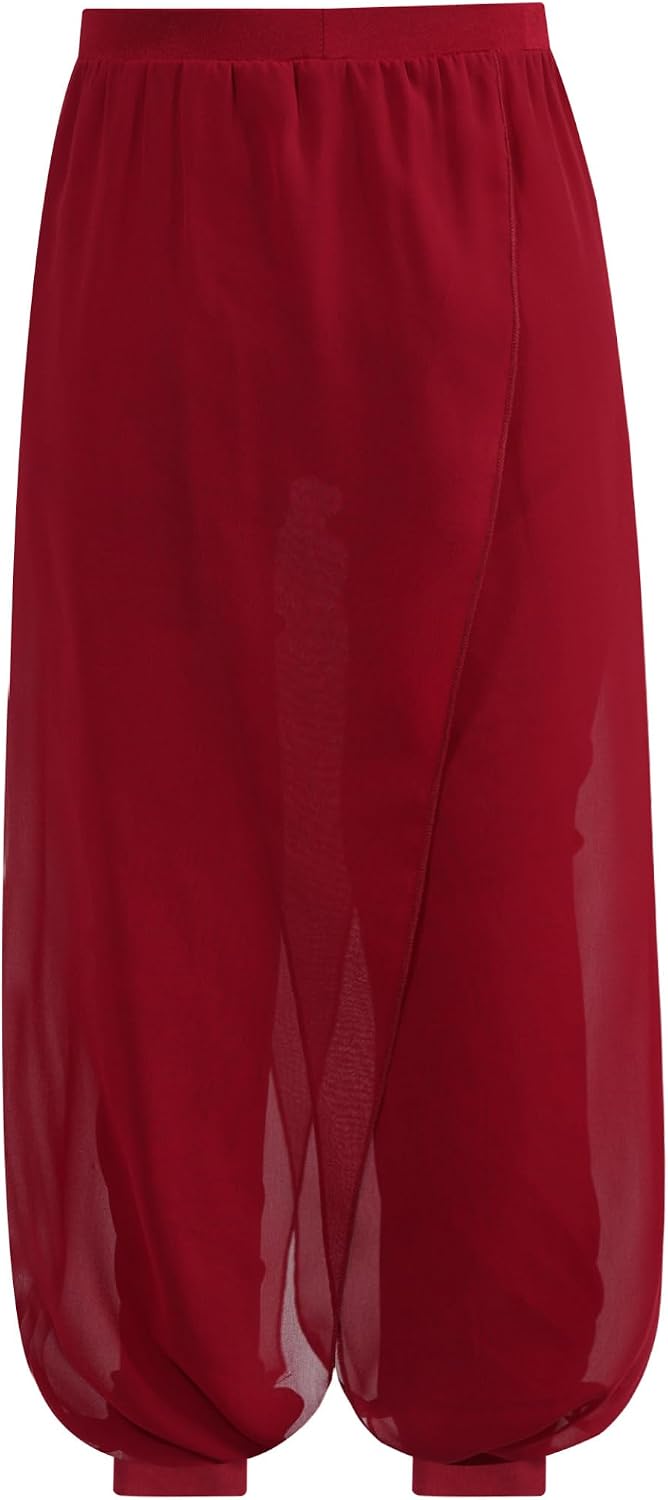 Linjinx Kids Girls Split Chiffon Overlay Belly Dance Pants Practice Sports Yoga Harem Trousers for Stage Performance
