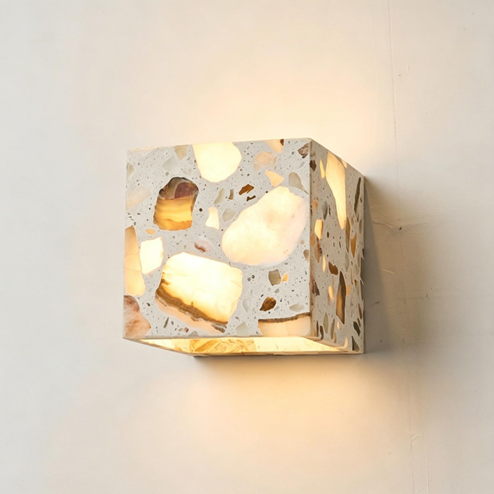Kikioo Minimalist Modern Terrazzo Wall Sconce, Natural Marble Shade with Up and Down Lighting Wall Light for Indoor Vanity Lamp Living Rooms Bedrooms Corridors Stairs