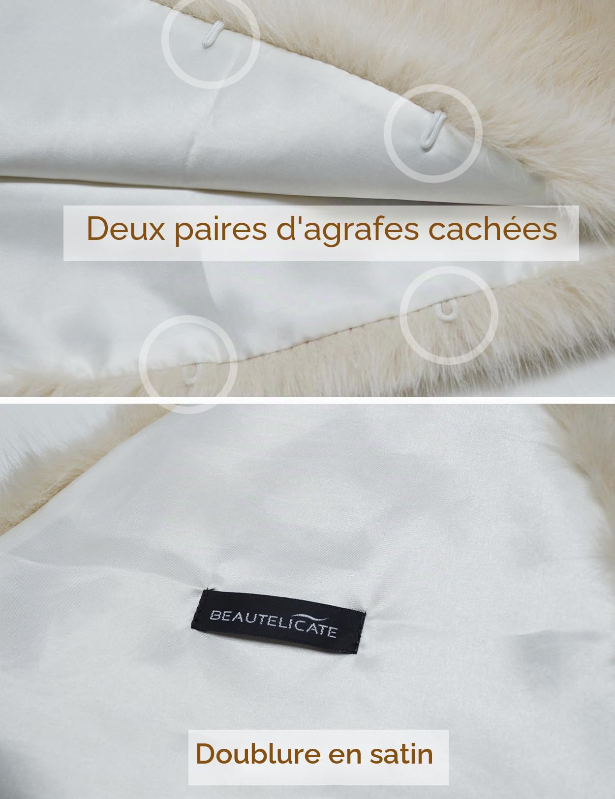 BEAUTELICATE Châle Étole en Fausse Fourrure Cape De Femme Mariage Hiver Boléro Fourrure pour Soirée Mariée Demoiselle d'honneur Cérémonie Fête Noël
