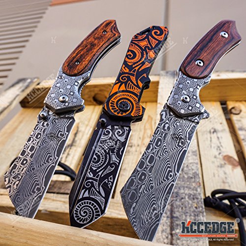 Buckshot Knives Cleaver Combo 3 PC Black Set 8.75" Damascus Fixed Blade Cleaver