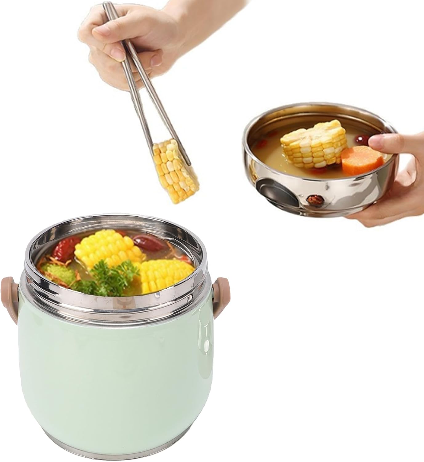 304 Stainless Steel Insulated Food Container, Portable Thermal Lunch Jar with Fork & Stylish Design for Office Workers Students Picnic (Style 2)
