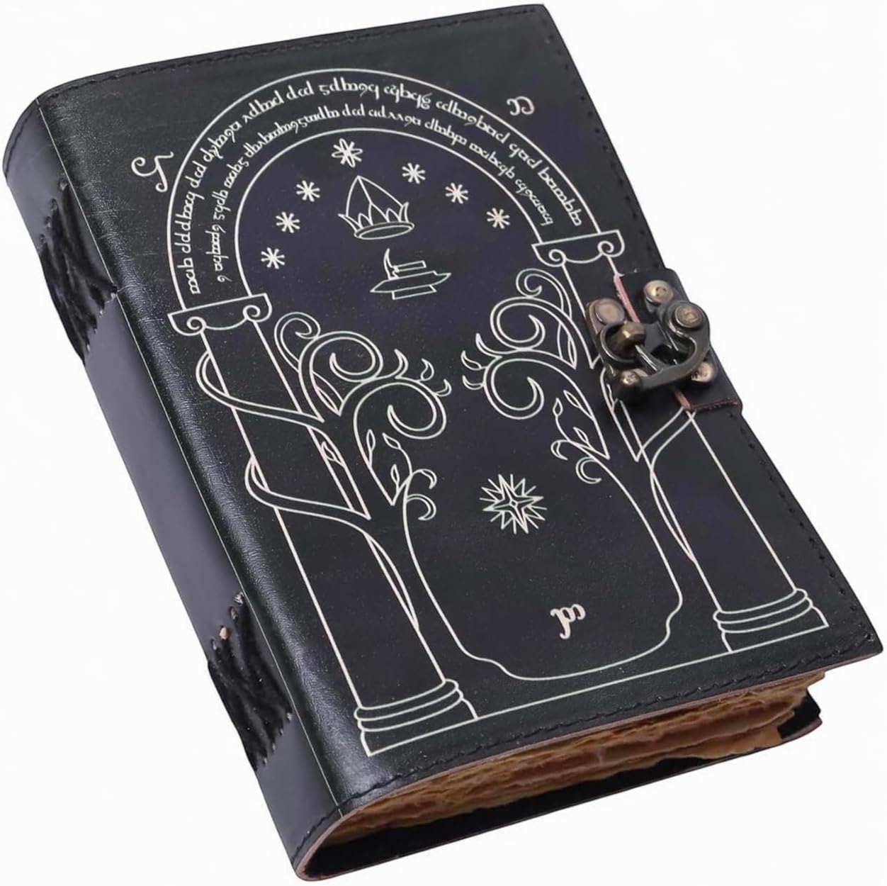 Black Doors of Durin Tolkien Lord of The Ring Leather Journal Book of Shadows Journal Grimoire Decor Leather Vintage Clasp Lock Witchcraft Supplies Christmas Gift For Men and Women