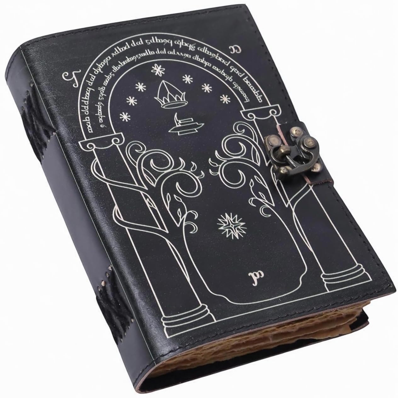 Hindoro Black Doors of Durin Tolkien Lord of The Ring Leather Journal Book of Shadows Journal Grimoire Decor Leather Vintage Clasp Lock Witchcraft Supplies Christmas Gift For Men and Women