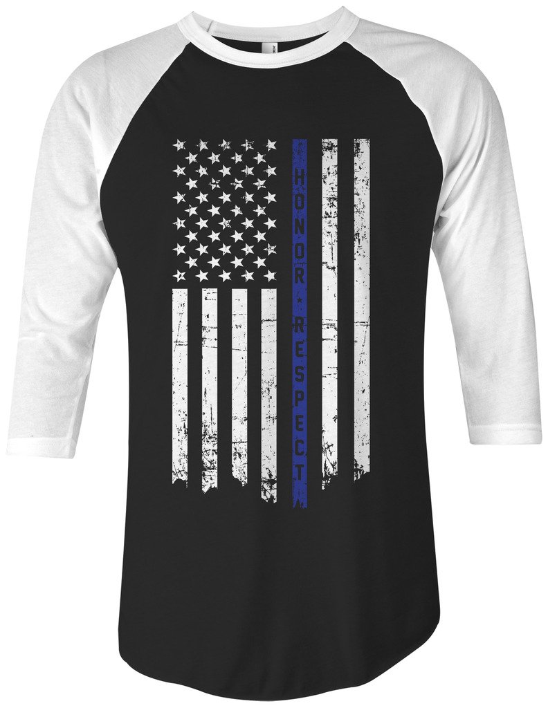ThreadrockThreadrock Honor & Respect Thin Blue Line Flag Unisex Raglan T-shirt