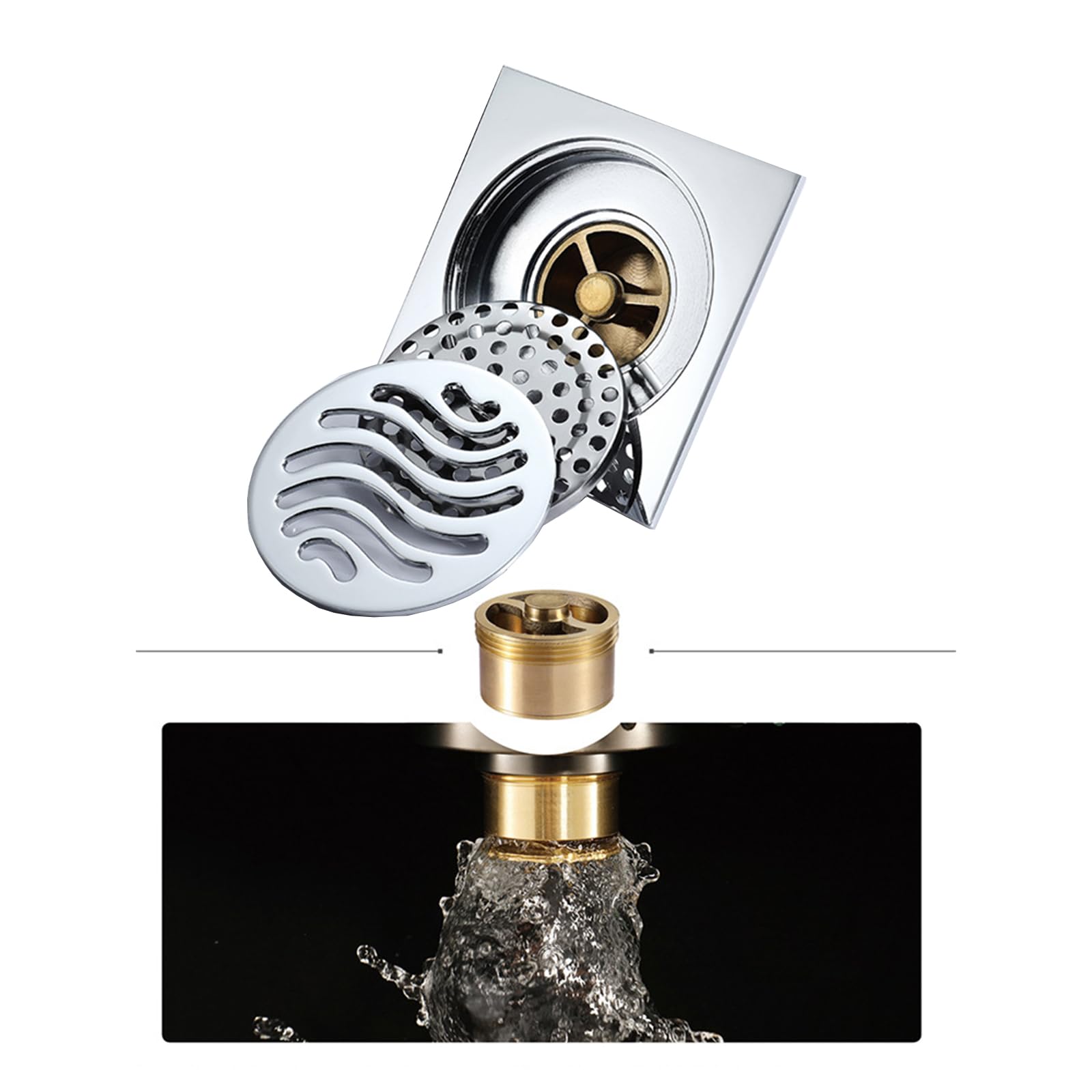 Scarico A Pavimento per Doccia Quadrato in Ottone da 10 Cm, per Cucina E Bagno,A