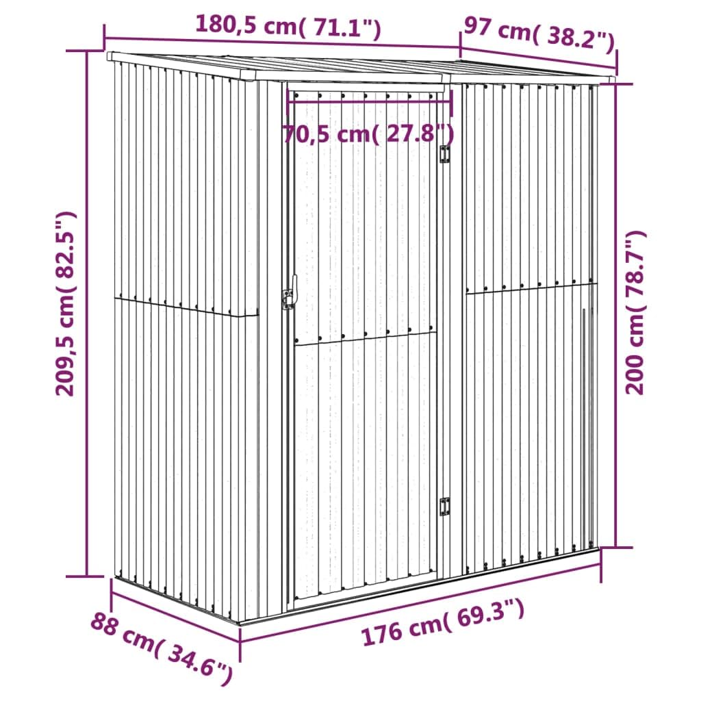 vidaXL Caseta de jardín 180,5x97x209,5 cm Acero galvanizado Aspecto Madera