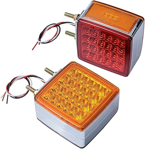 Miniatura 10 de Astra Depot 4 unidades de 4 "redondo 42-LED pedestal rojo ámbar de doble cara esquina de parada de giro luz de señal de giro compatible