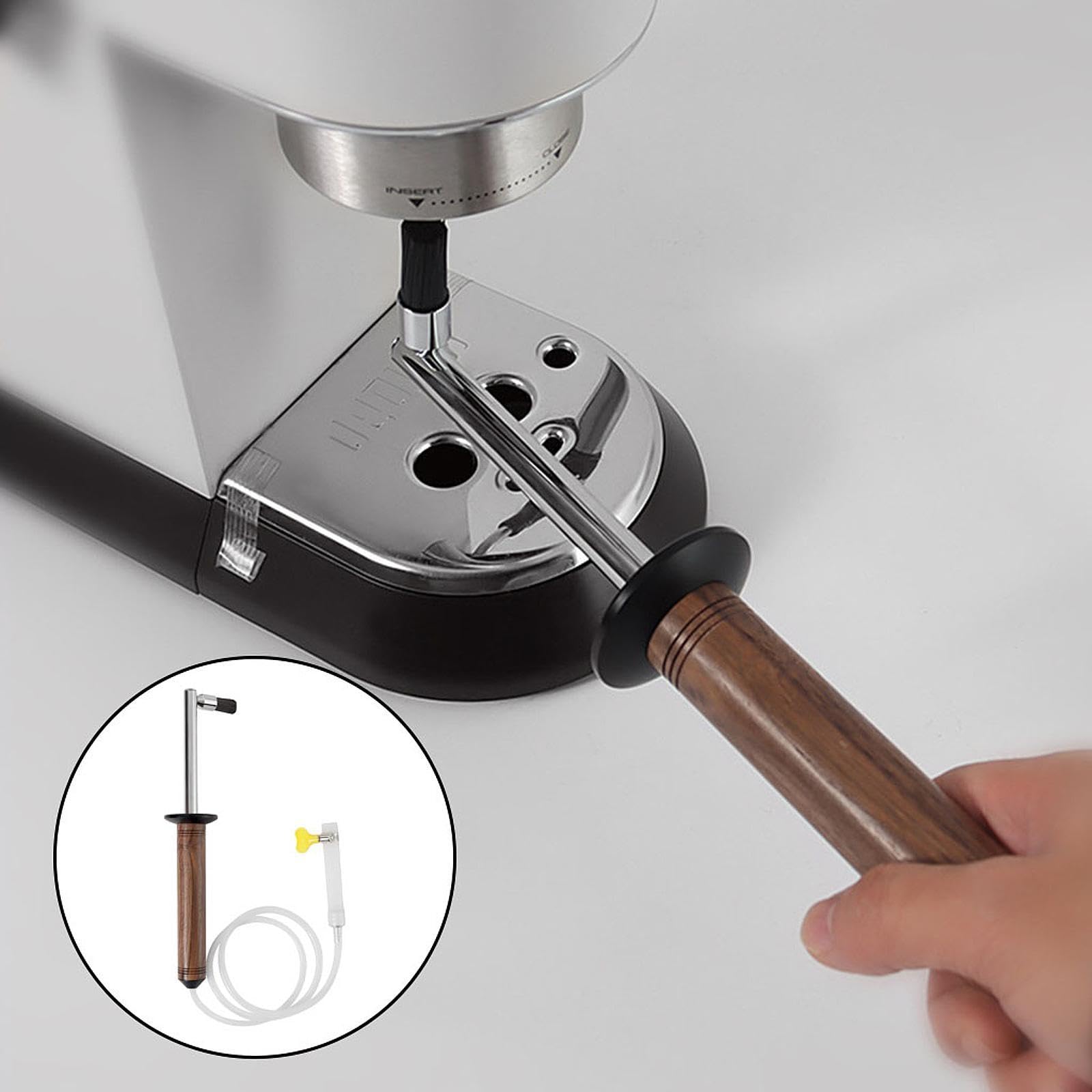 Yajuyi Cepillo de Limpieza para Máquinas de Café Herramienta Profesional con Mango Largo de Madera Cerdas de Nylon y Función de Limpieza Profunda Adecuado