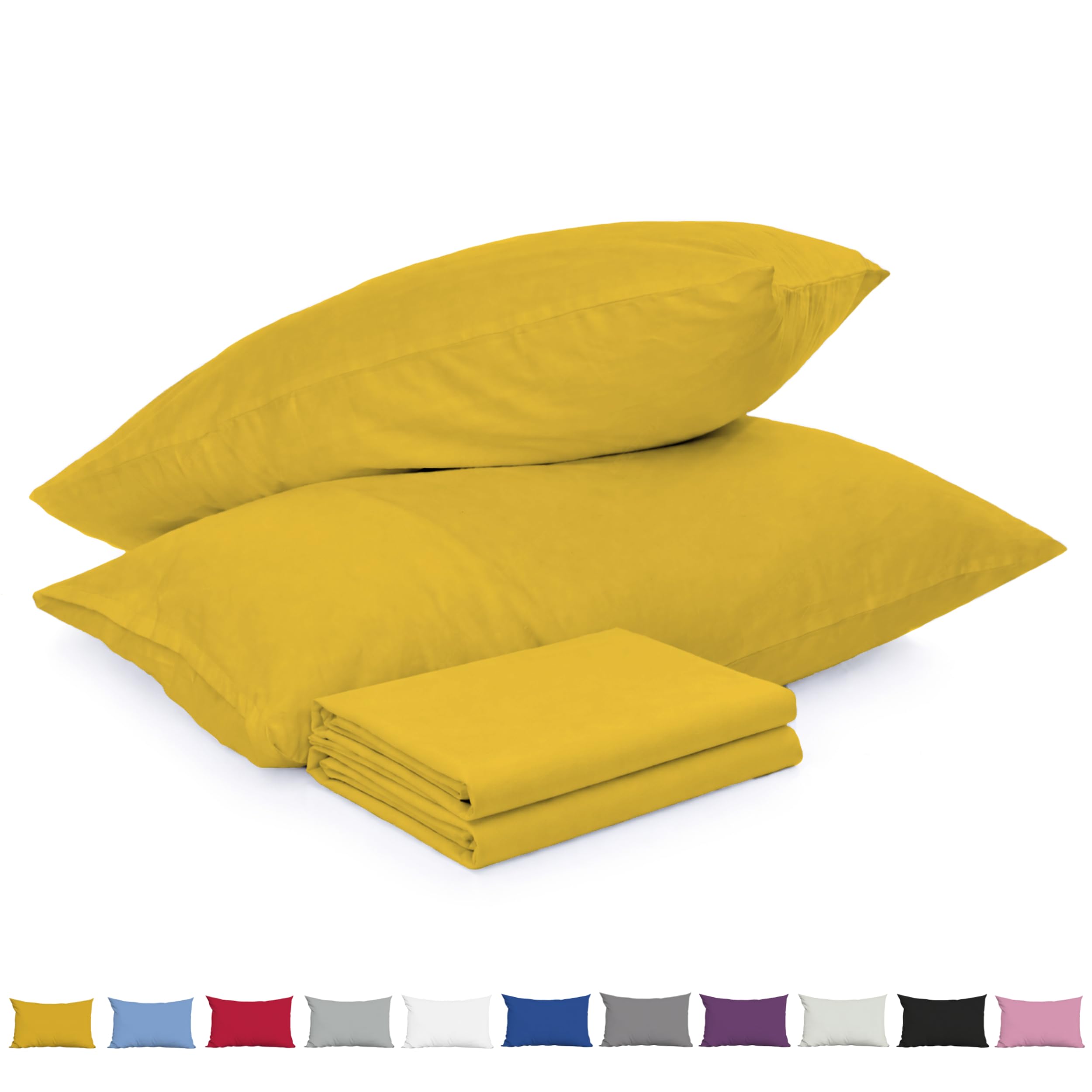 Pillow Cases 2 Pack Ochre - 100% Brushed Microfibre UK-Standard Size 50x75cm Envelope Closure Pillowcase - Wrinkle & Stain Resistant Pillow Cover - OEKO-TEX Certified Pillowcases (Ochre, 2 Pack)