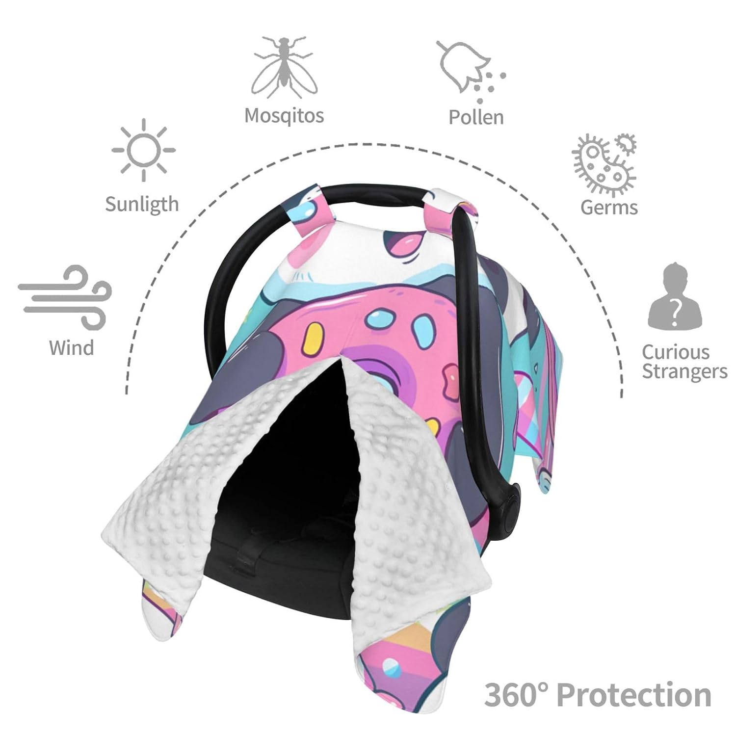 Rainbow Colorful Cute Panda Baby Car Seat Cover & Breastfeeding Nursing Cover - Breathable Stretch Fabric Multi-Use Nursing Cover for Breastfeeding