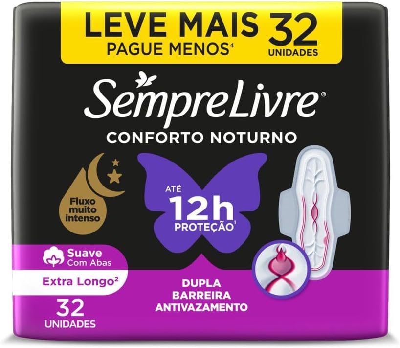 Sempre Livre Absorvente Externo Noturno Plus Noite e Dia Suave 32un Embalagem pode variar