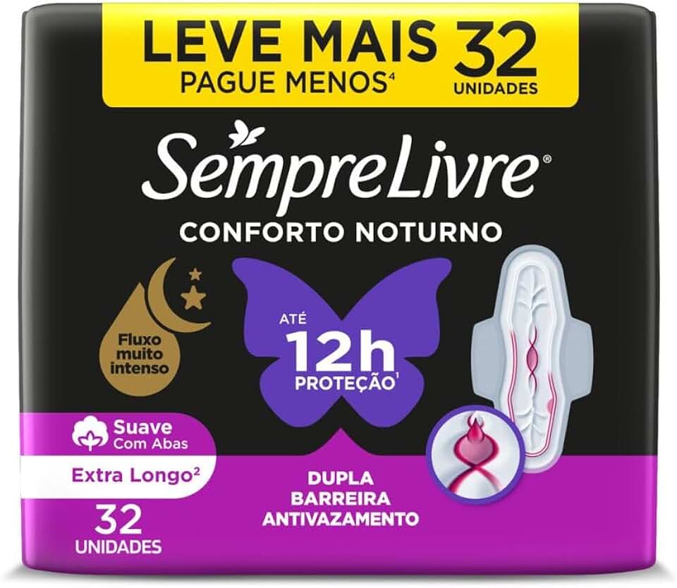 Sempre Livre Absorvente Externo Noturno Plus Noite e Dia Suave 32un Embalagem pode variar